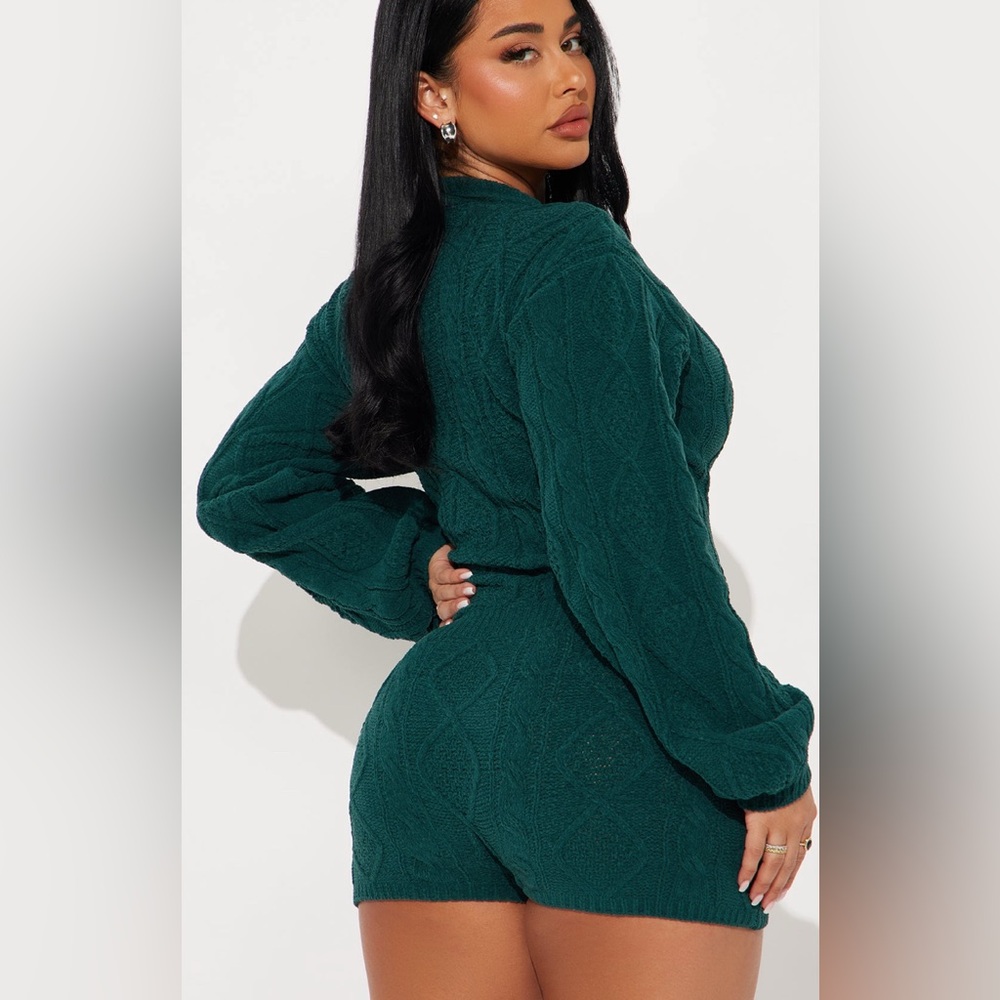 Fashion Nova Teal Cable Knit Turtleneck Sweater